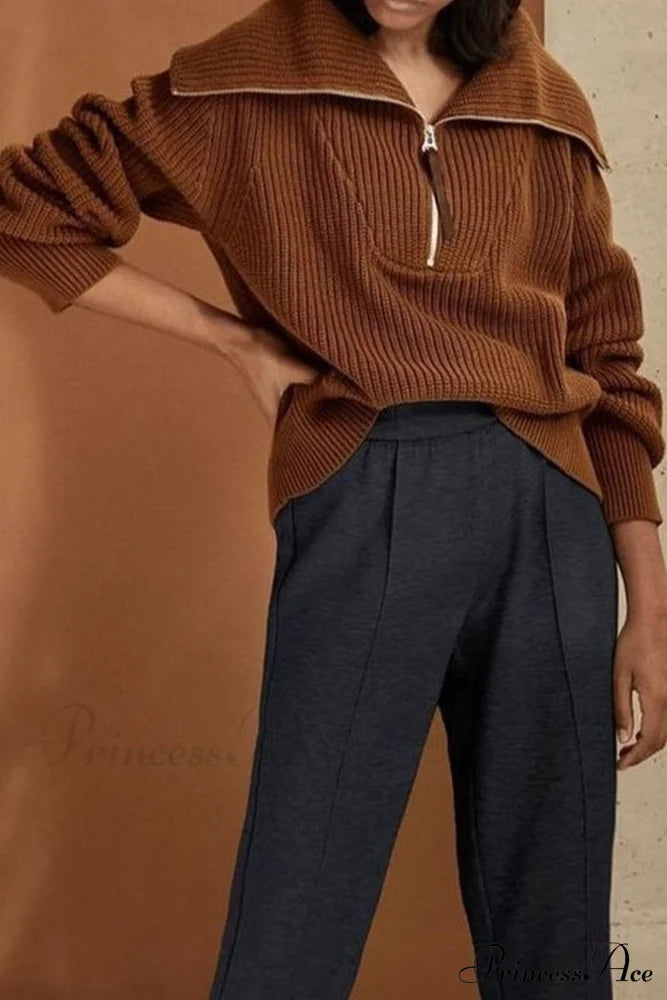 Lapel Zipper Sweater