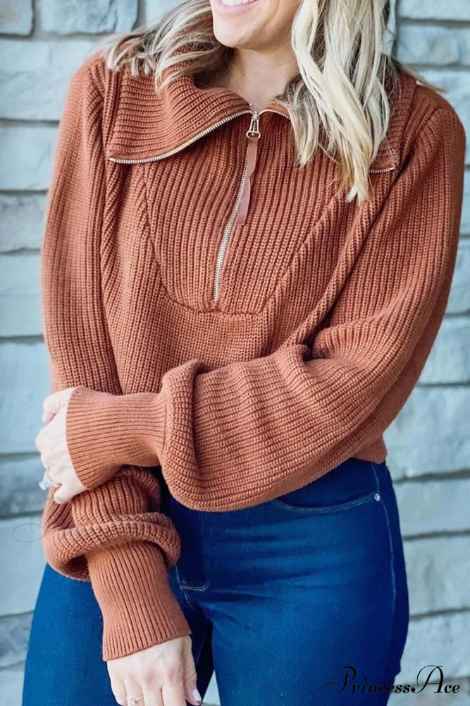 Lapel Zipper Sweater