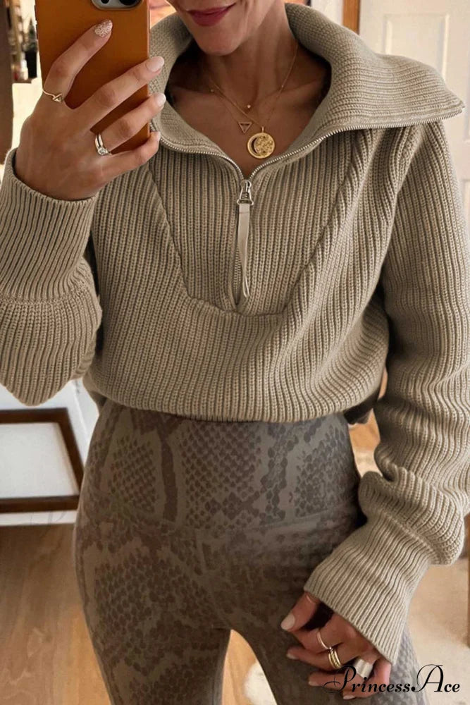 Lapel Zipper Sweater