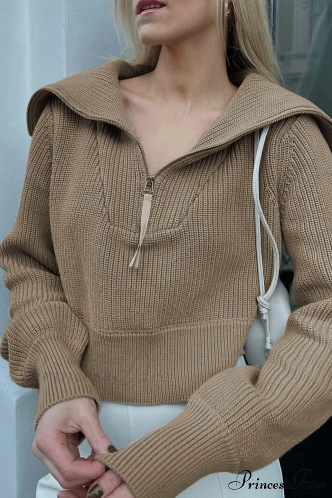 Lapel Zipper Sweater