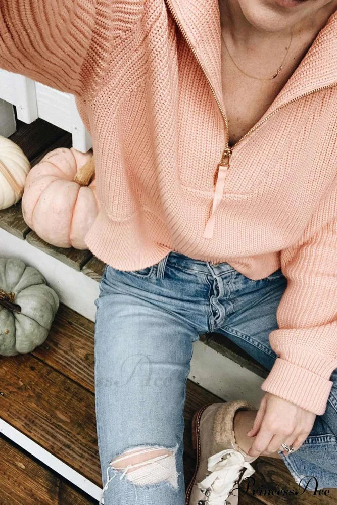 Lapel Zipper Sweater