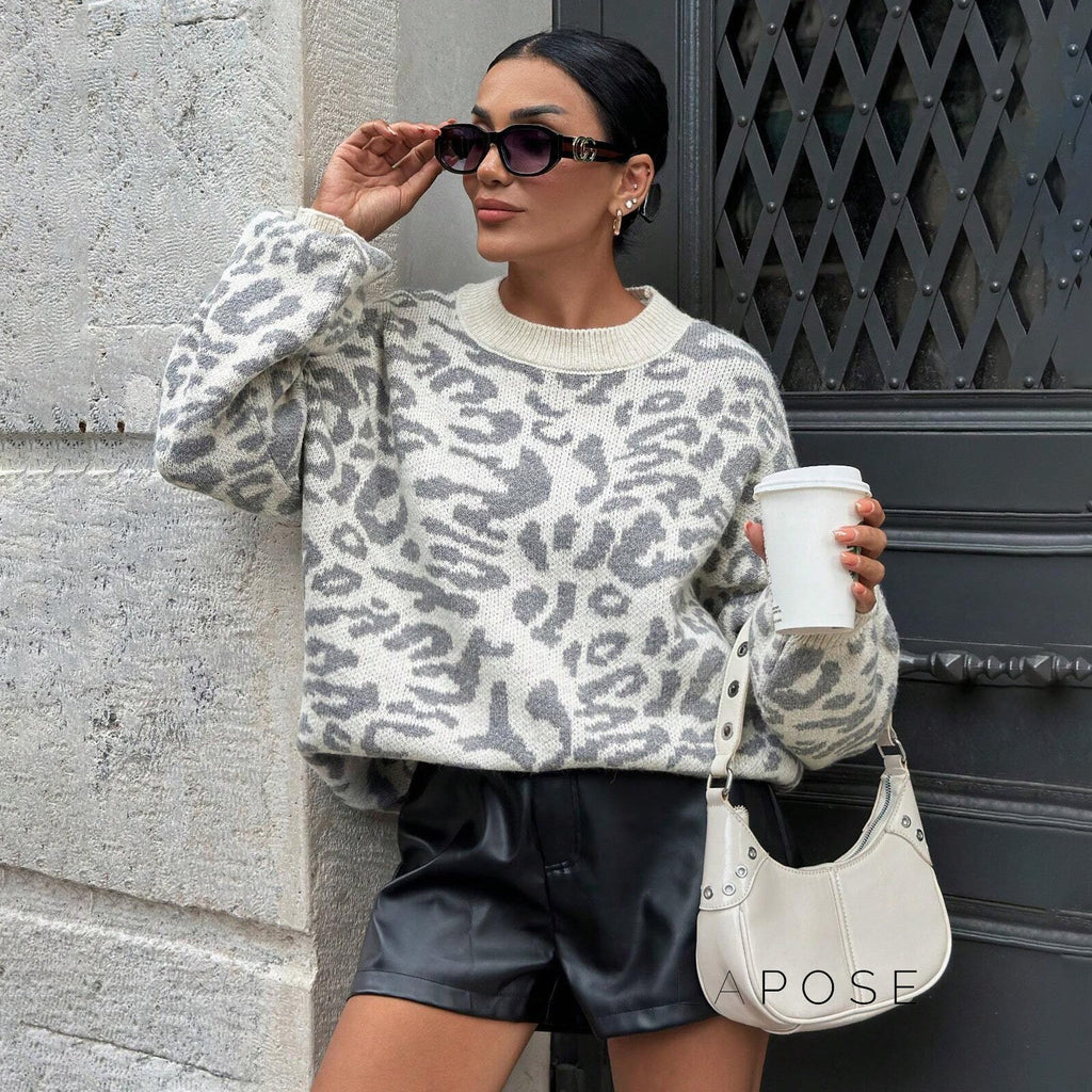 Payson Grey Leopard Knit Sweater
