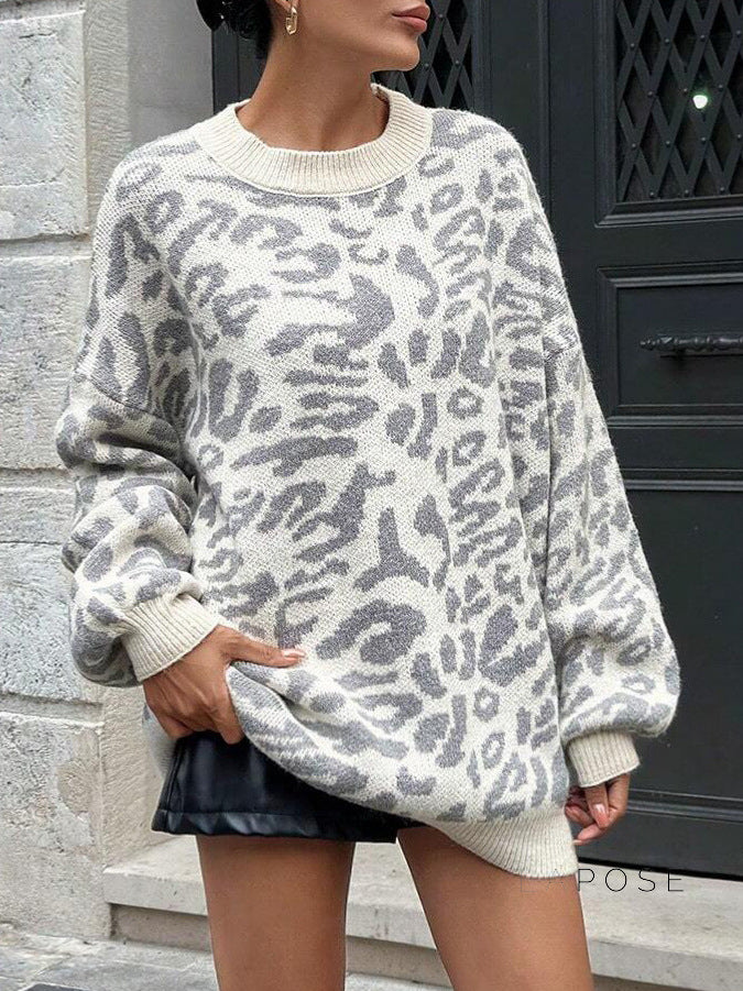 Payson Grey Leopard Knit Sweater