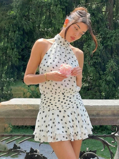 Polka Dot Halter Backless Mini Dress