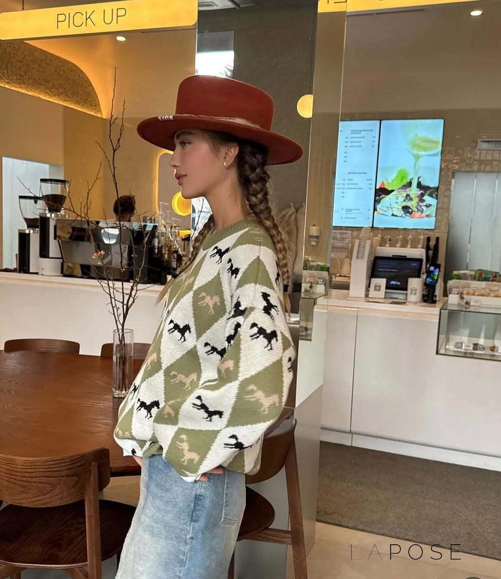 Stefania Contrast Argyle Sweater