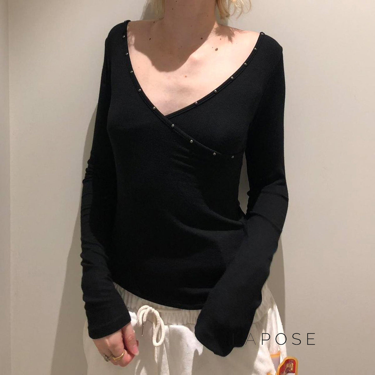 Trista V Neck Knit Sweater Top