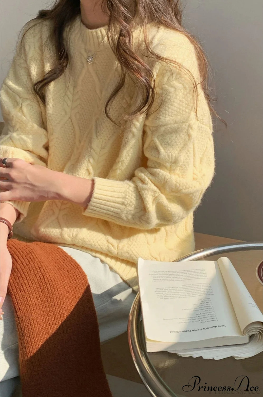Lazy Style Candy-colored Cable-knit Sweater