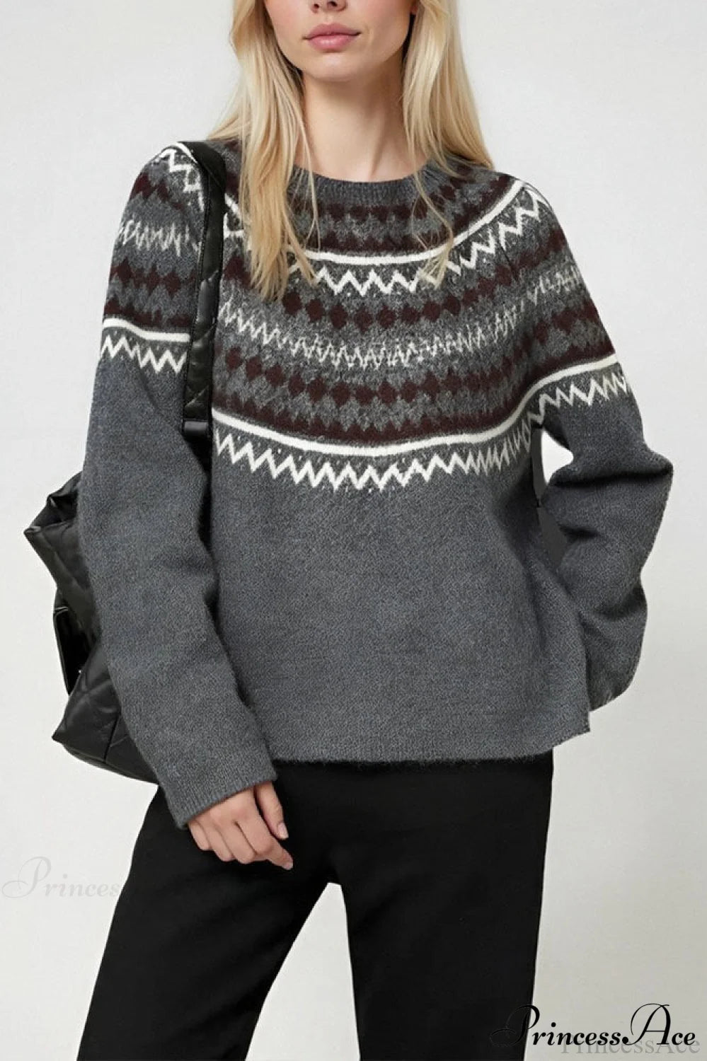 Lazy-style Fair Isle Retro Versatile Crew-neck Sweater