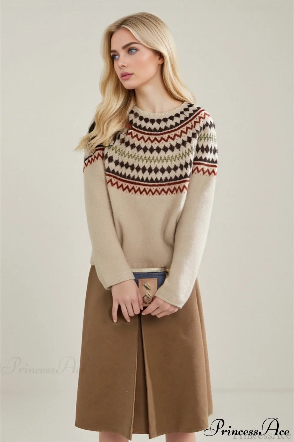 Lazy-style Fair Isle Retro Versatile Crew-neck Sweater