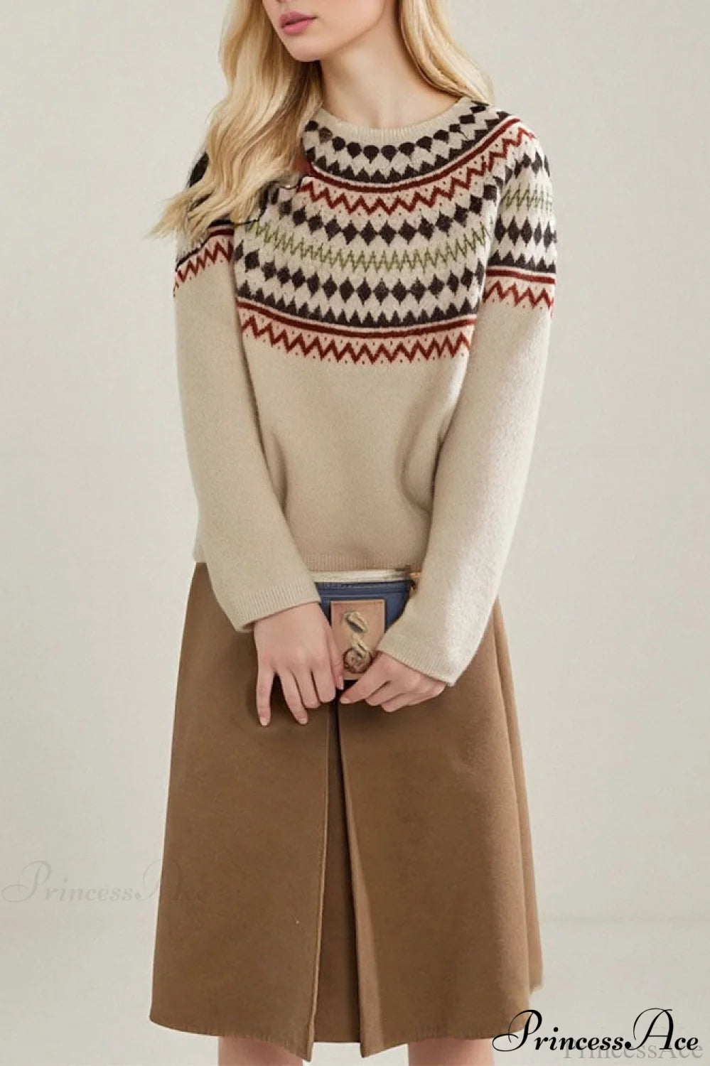 Lazy-style Fair Isle Retro Versatile Crew-neck Sweater