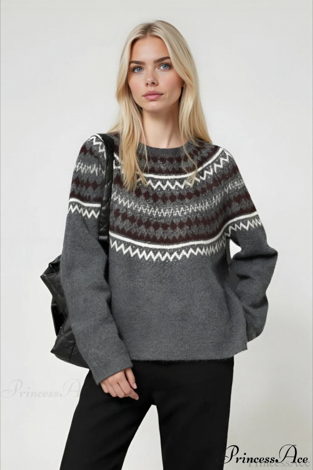 Lazy-style Fair Isle Retro Versatile Crew-neck Sweater