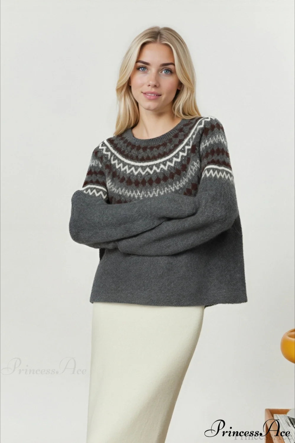 Lazy-style Fair Isle Retro Versatile Crew-neck Sweater