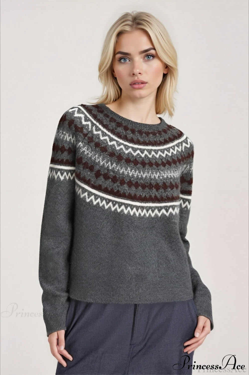 Lazy-style Fair Isle Retro Versatile Crew-neck Sweater
