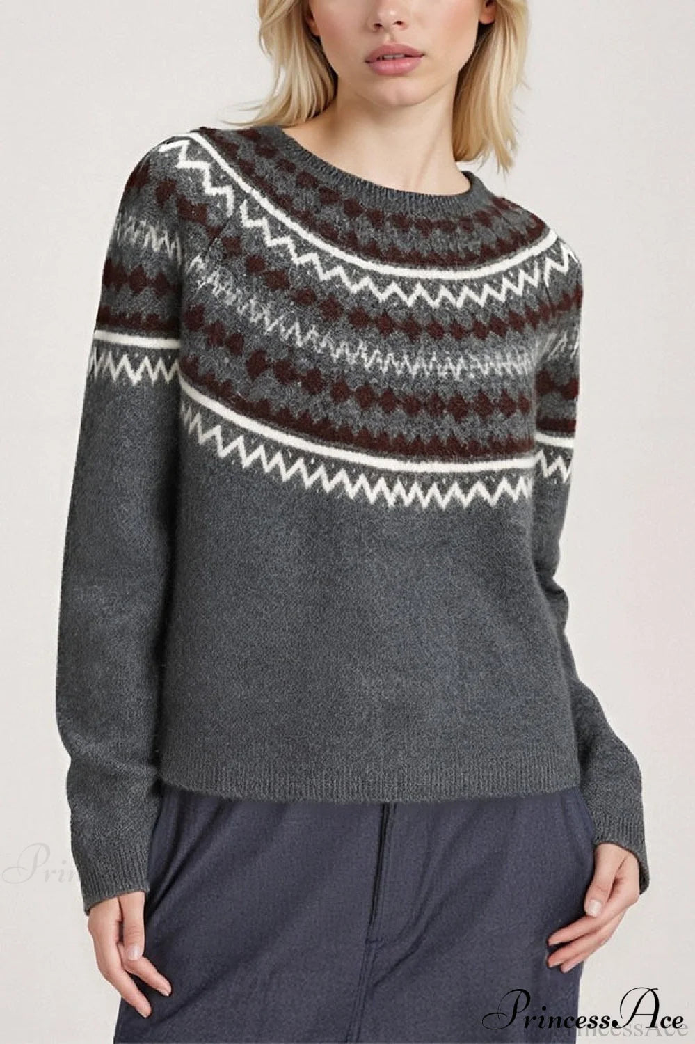 Lazy-style Fair Isle Retro Versatile Crew-neck Sweater