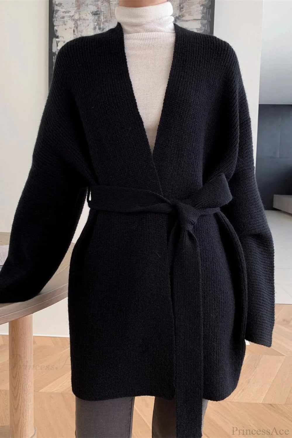 Lazy-style Oversized Belted Knit Cardigan