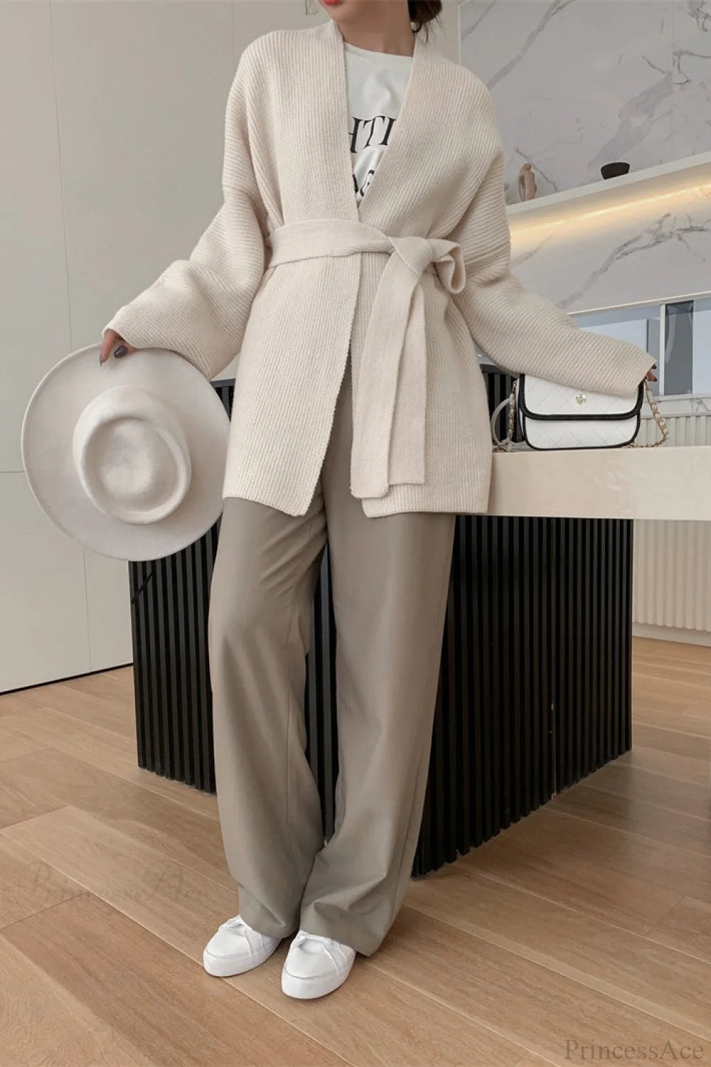 Lazy-style Oversized Belted Knit Cardigan