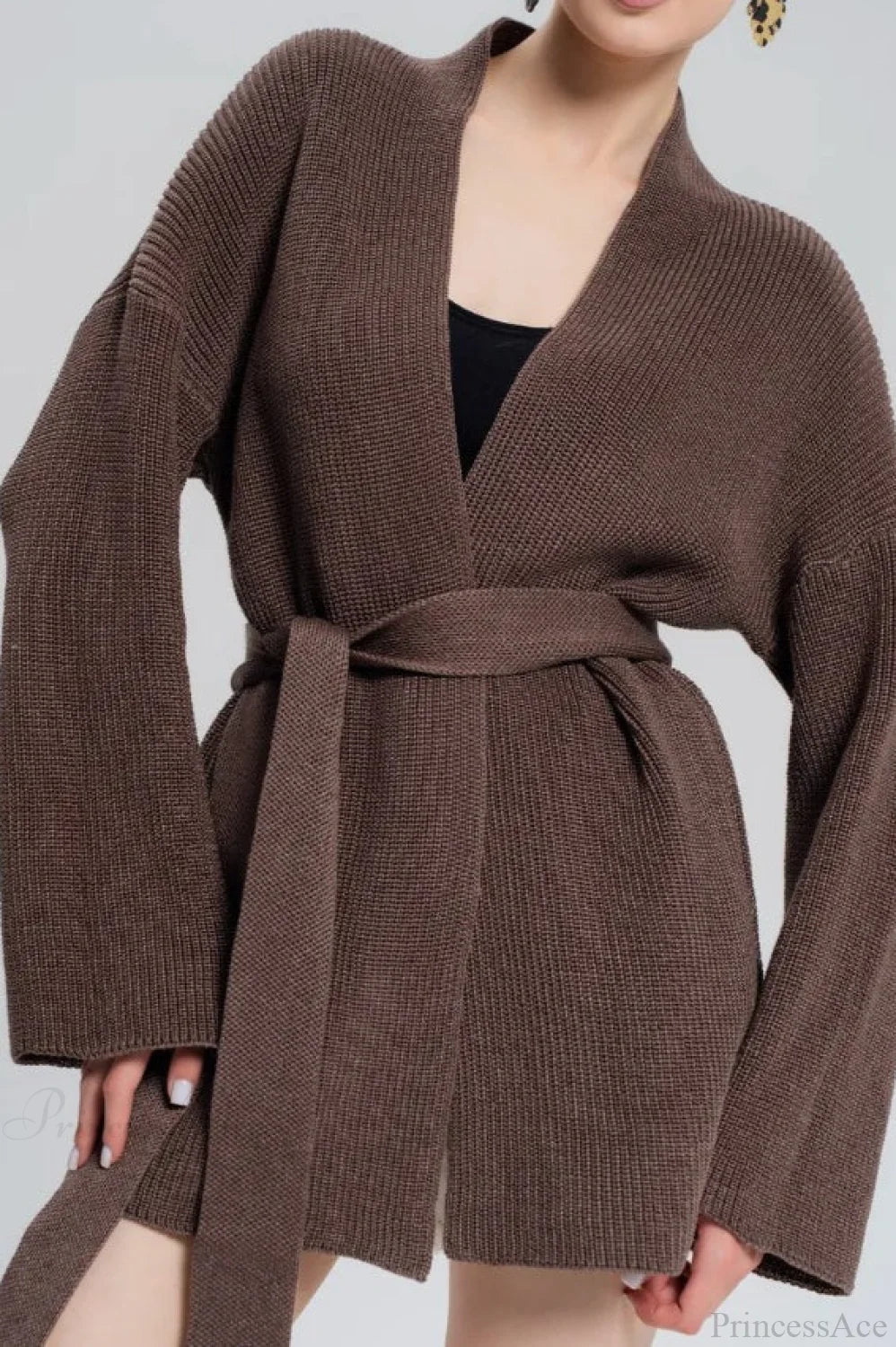 Lazy-style Oversized Belted Knit Cardigan