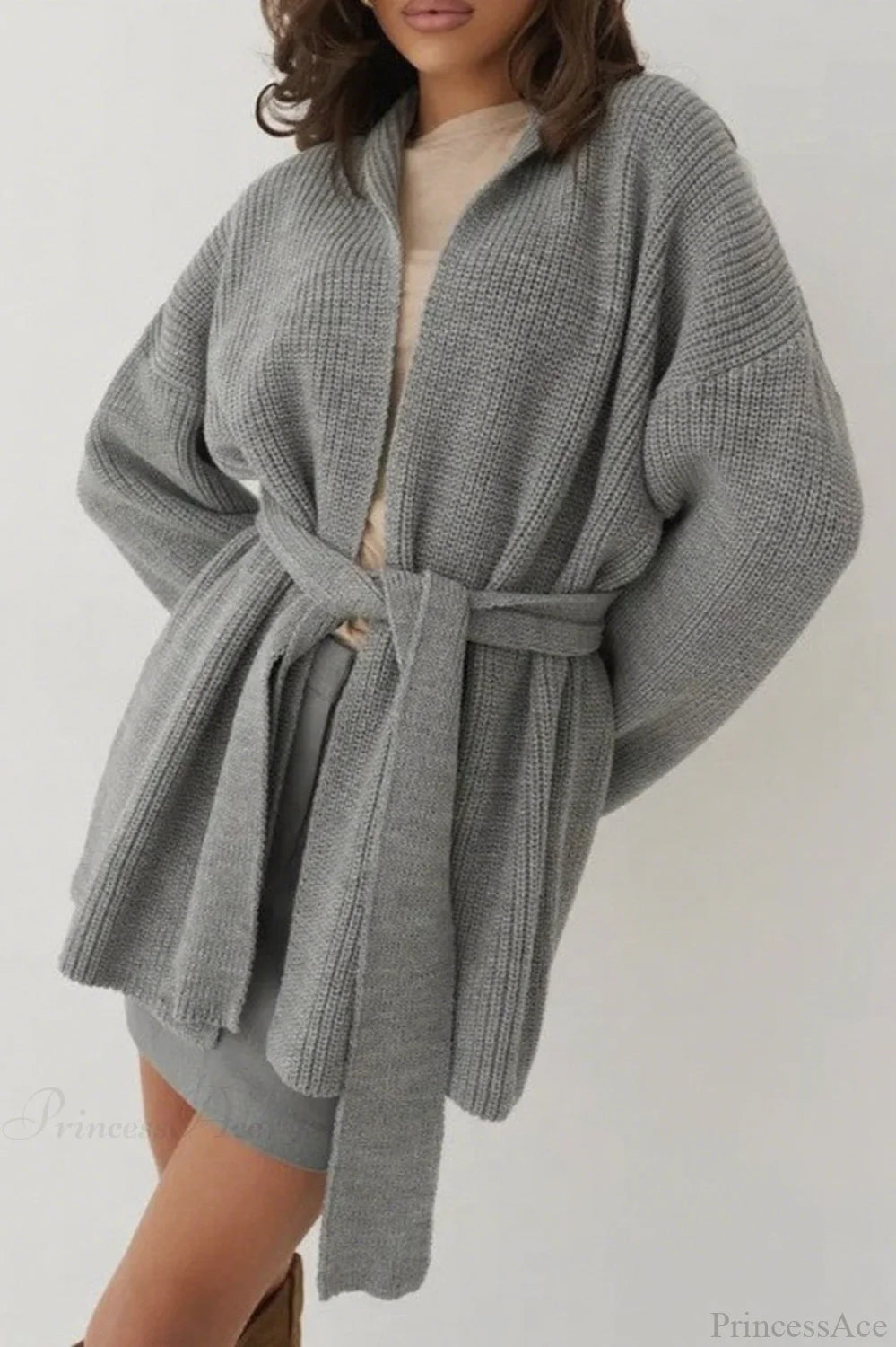 Lazy-style Oversized Belted Knit Cardigan