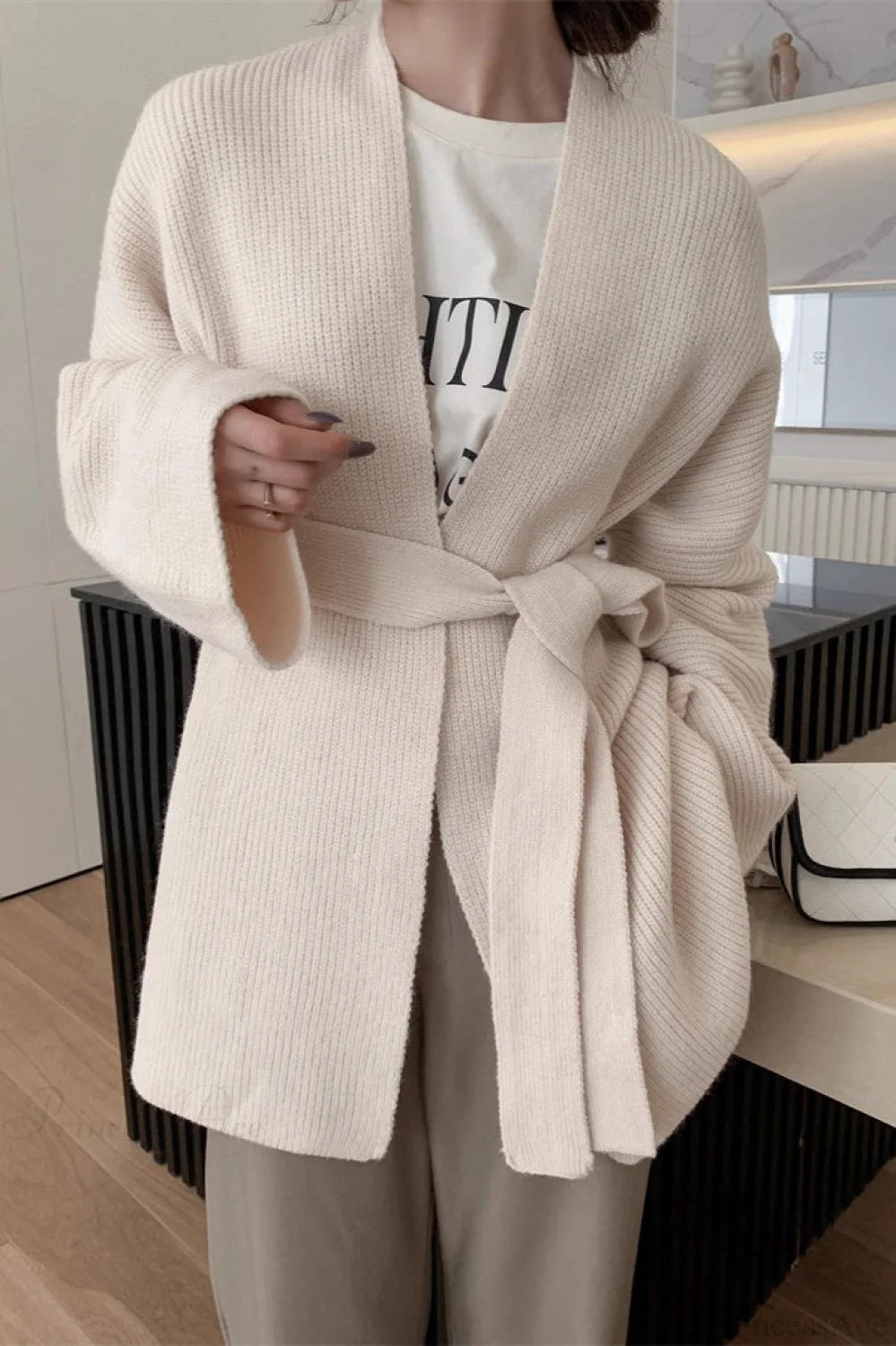 Lazy-style Oversized Belted Knit Cardigan