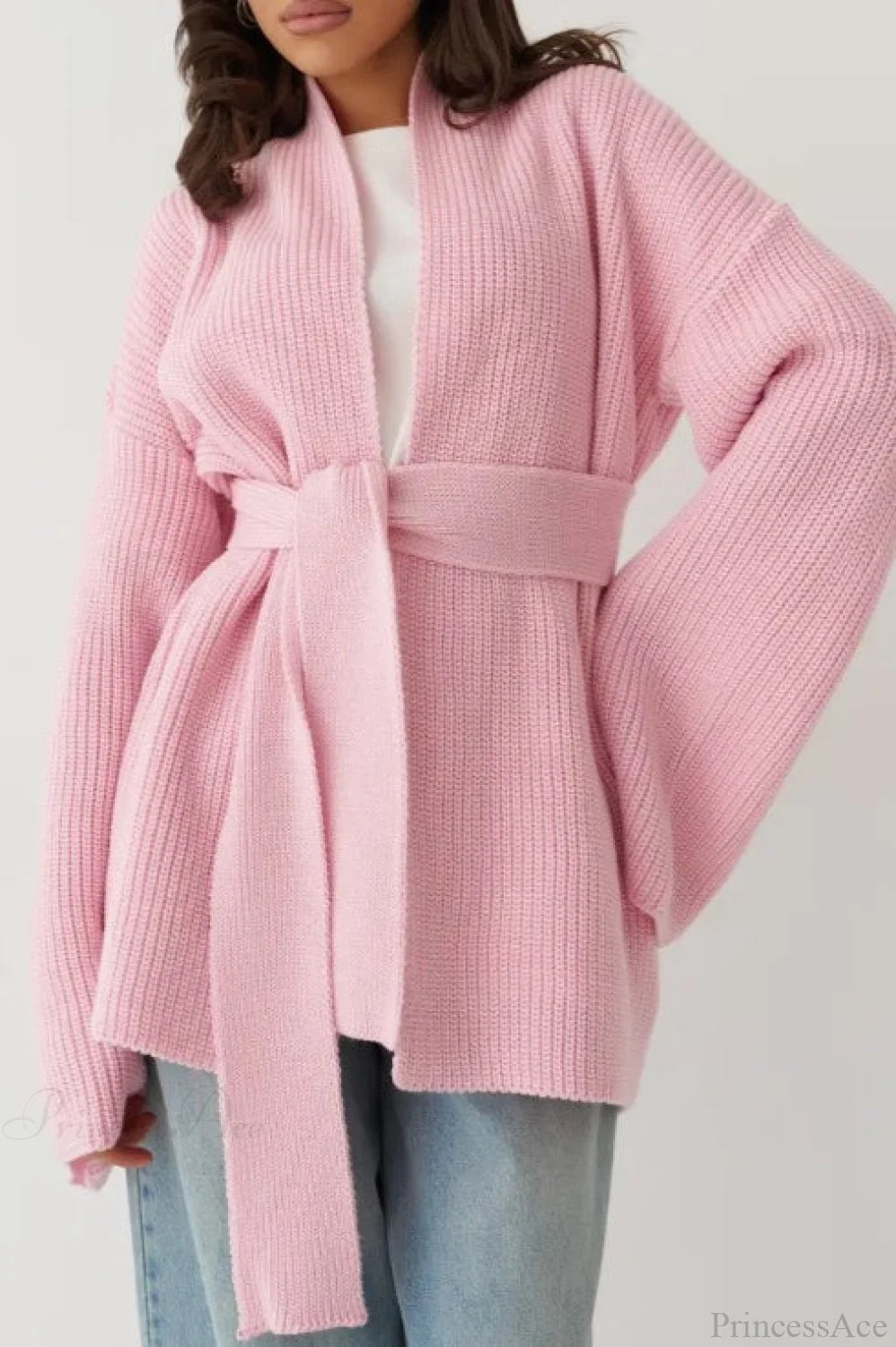 Lazy-style Oversized Belted Knit Cardigan