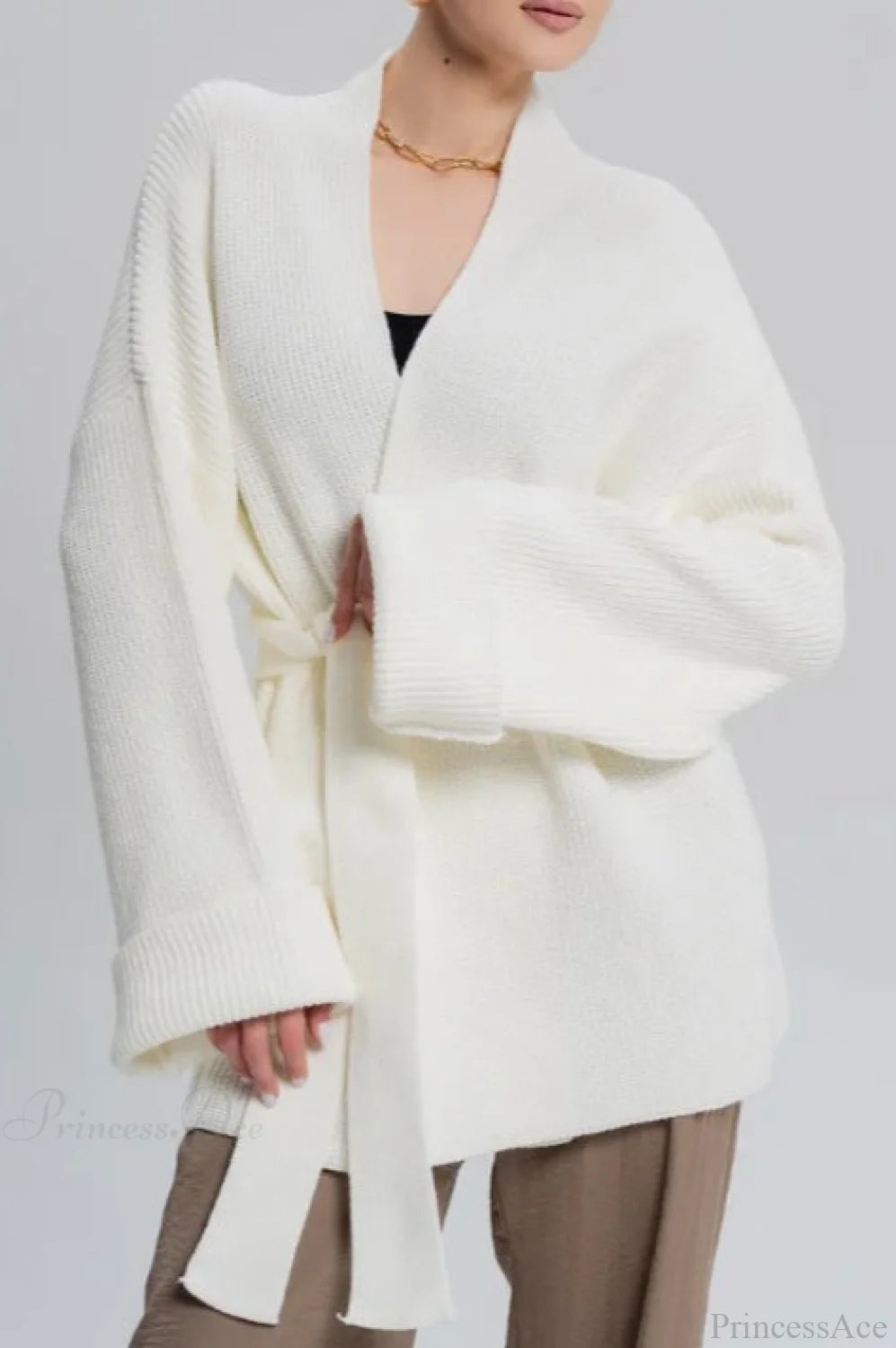 Lazy-style Oversized Belted Knit Cardigan