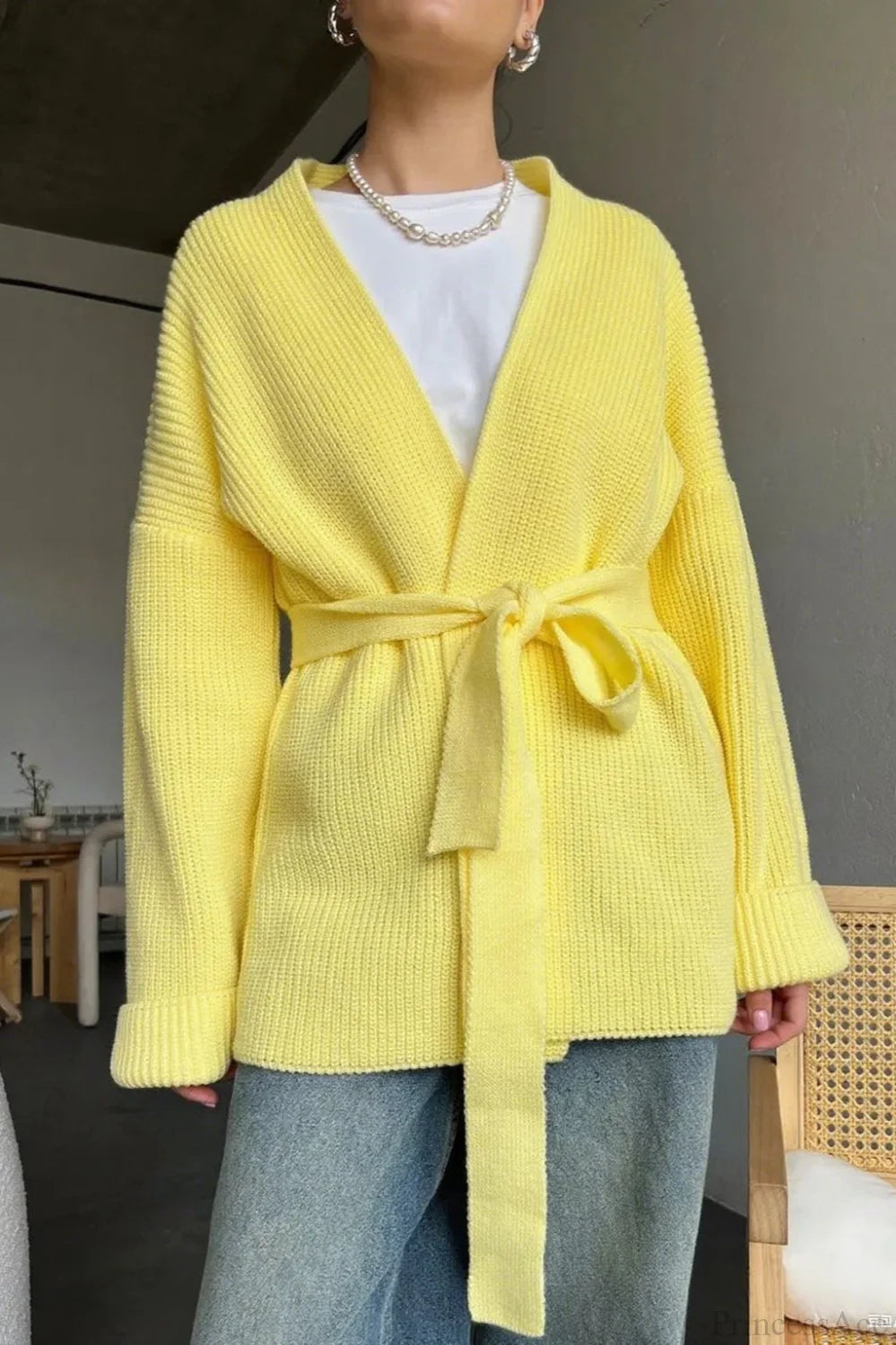Lazy-style Oversized Belted Knit Cardigan