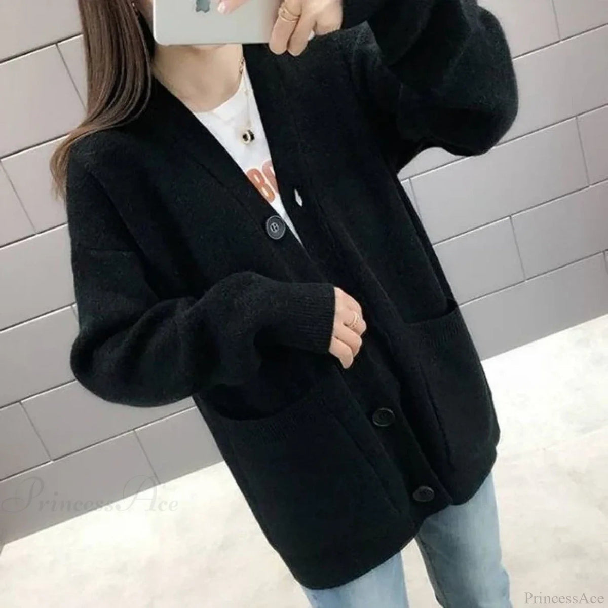 Lazy Wind Yellow Single-breasted Knit Cardigan