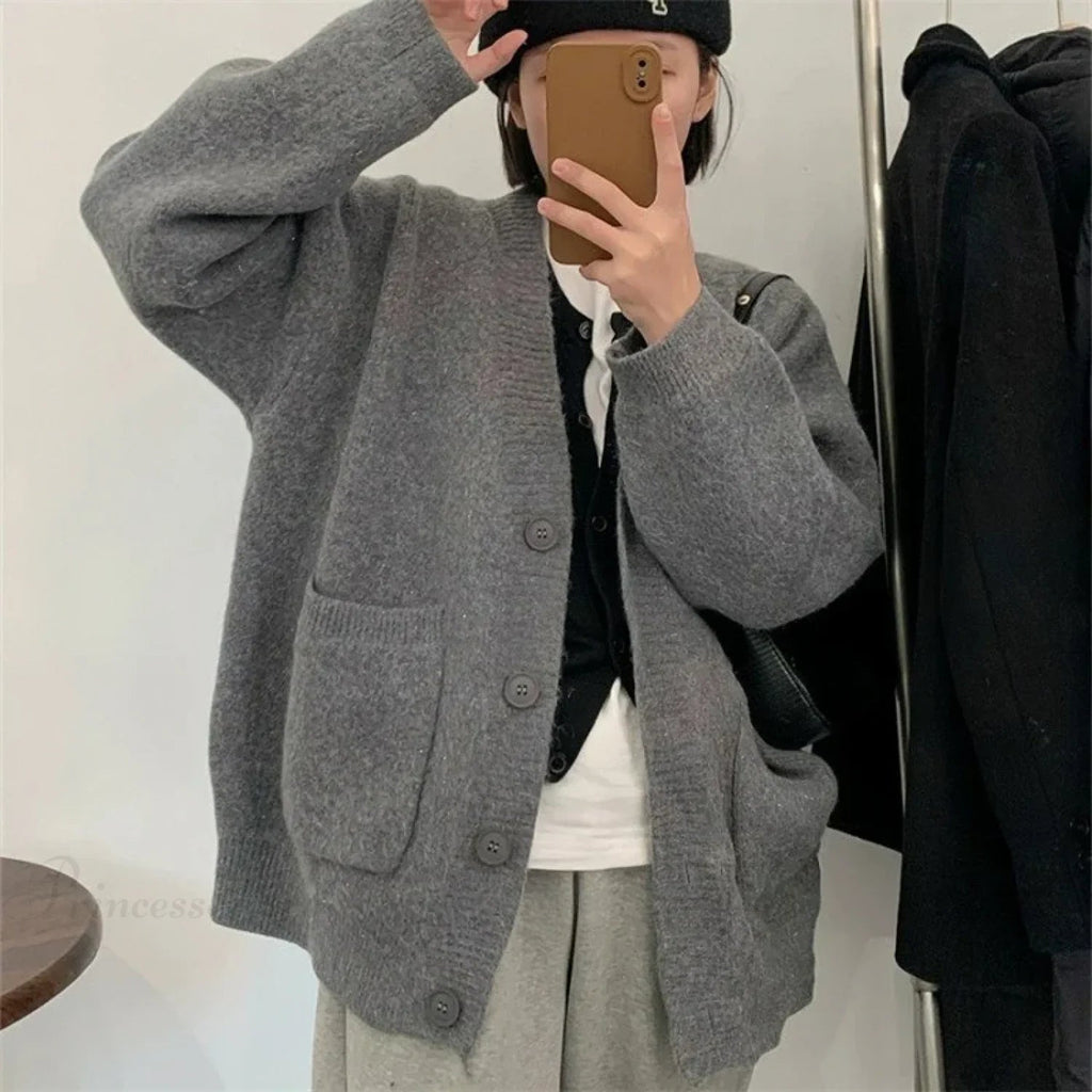 Lazy Wind Yellow Single-breasted Knit Cardigan