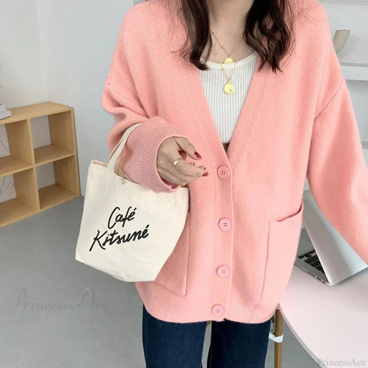 Lazy Wind Yellow Single-breasted Knit Cardigan