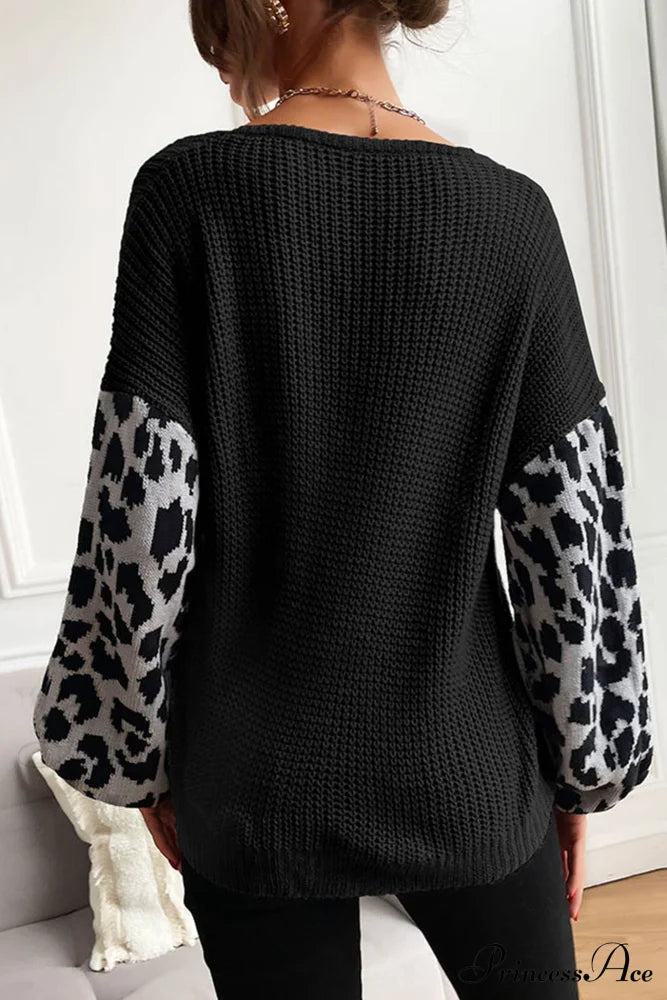 Leopard Patchwork Pullover Sweater