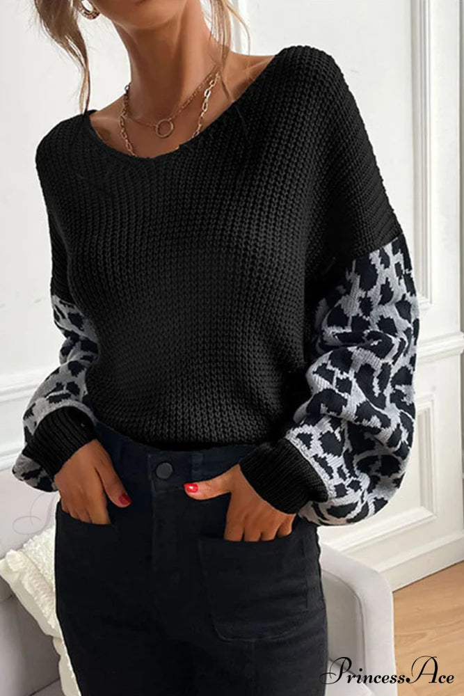 Leopard Patchwork Pullover Sweater
