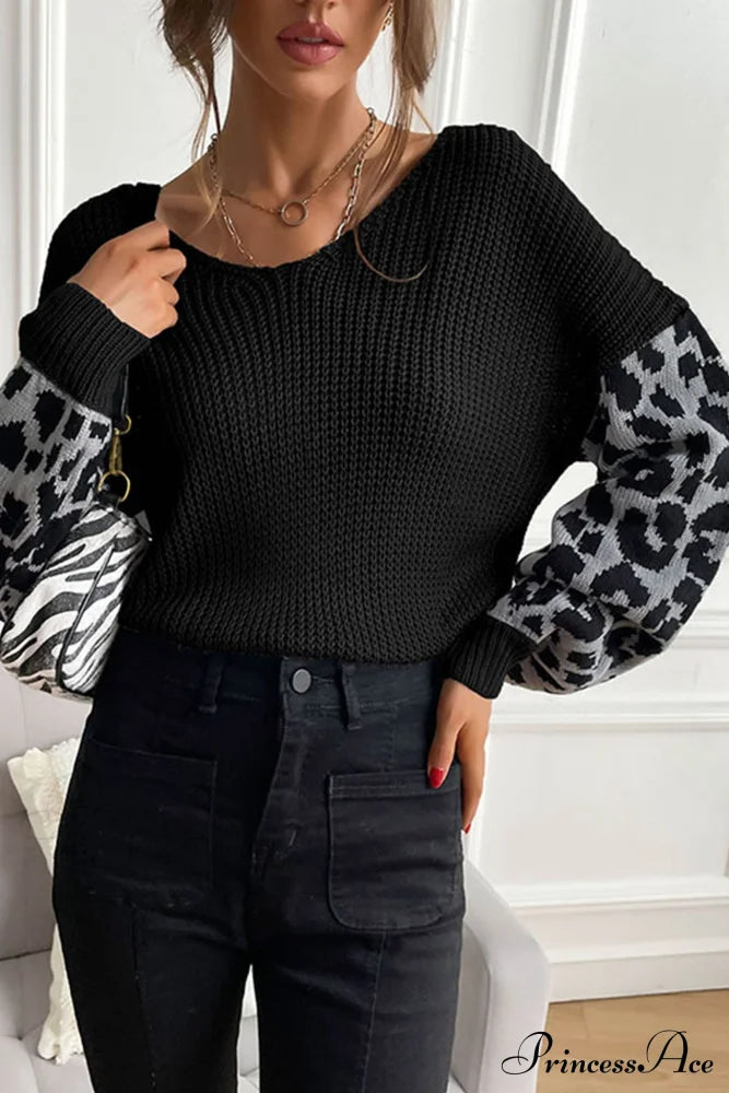Leopard Patchwork Pullover Sweater