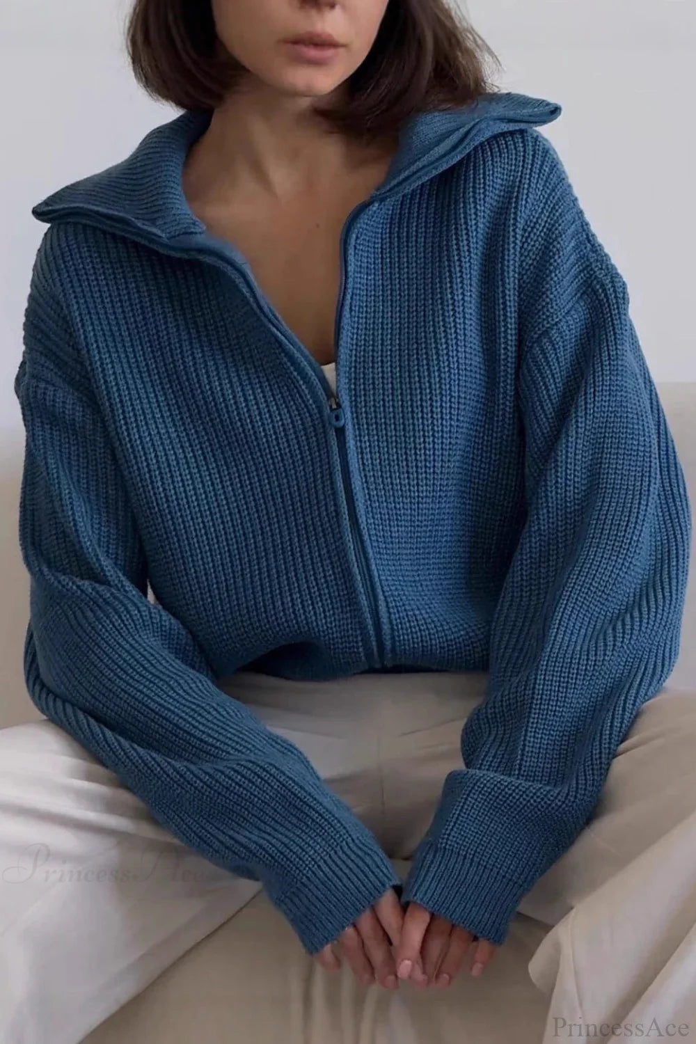 Loose Zip Lapel Cardigan