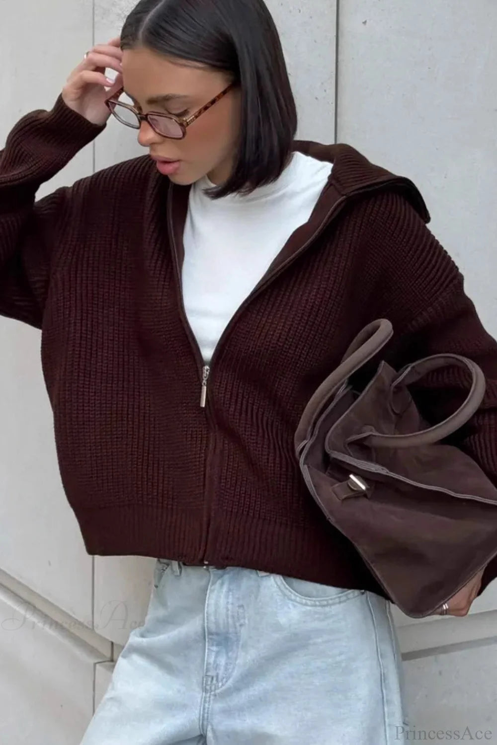 Loose Zip Lapel Cardigan
