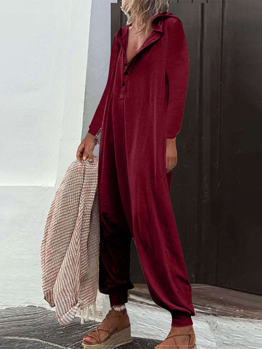 Long Sleeves Hoodie Loose Jumpsuit