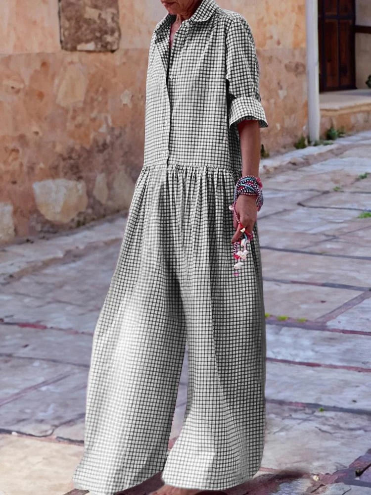 Long Sleeves Shirt Plaid Jumpsuits
