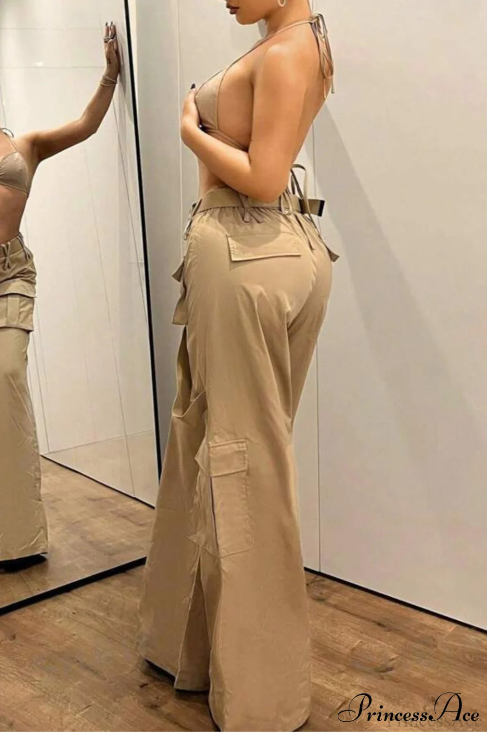 Multi-pocket Mid-rise Straight-leg Cargo Pants