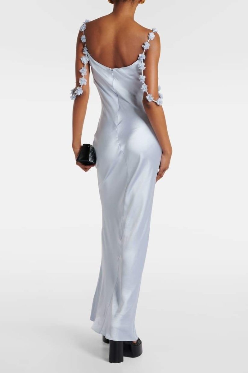 Olive -applique Satin Maxi Dress