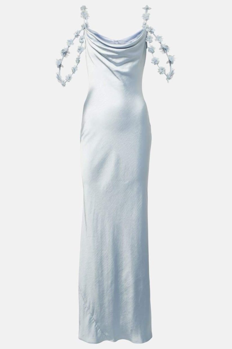 Olive -applique Satin Maxi Dress