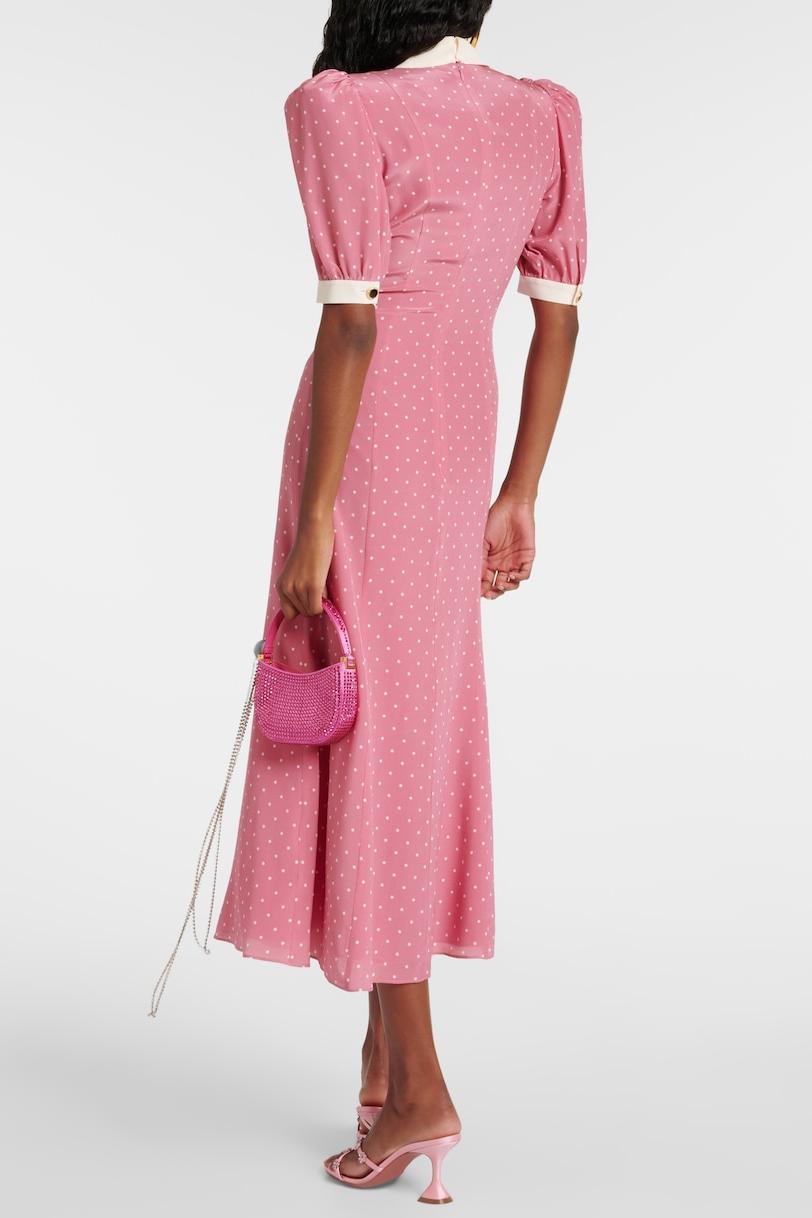 Rita Bow Trimmed Puff Sleeve V-neckline Midi Dress