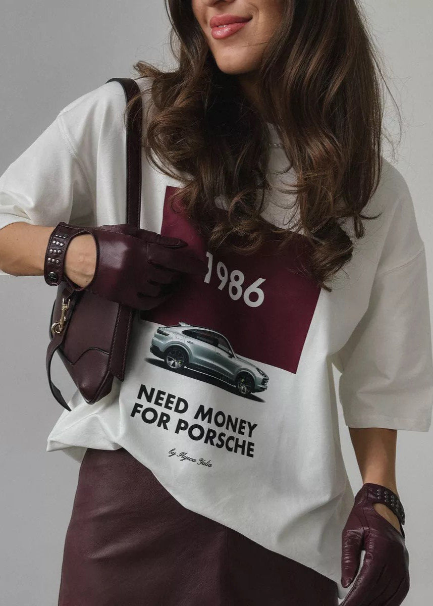 1986 Porsche Graphic Tee – Oversized White T-shirt for
