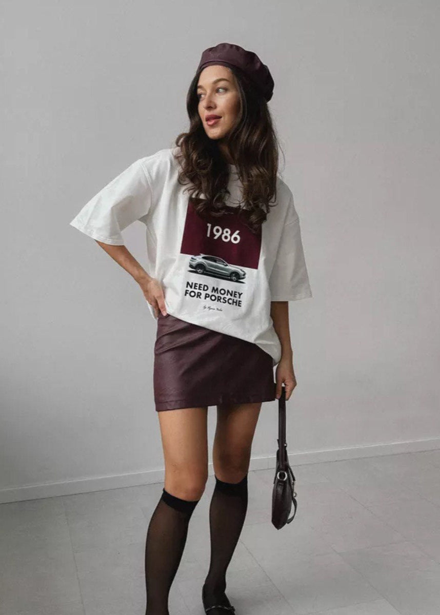 1986 Porsche Graphic Tee – Oversized White T-shirt for