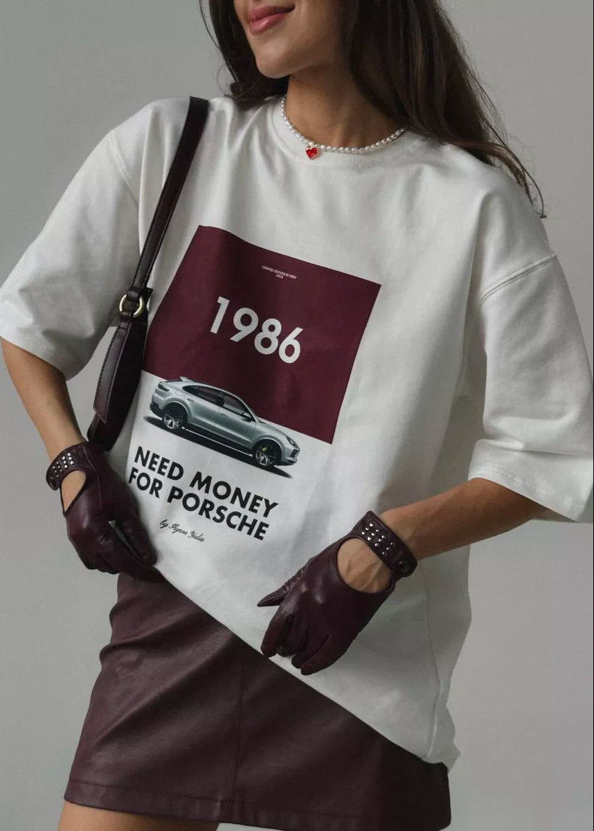 1986 Porsche Graphic Tee – Oversized White T-shirt for