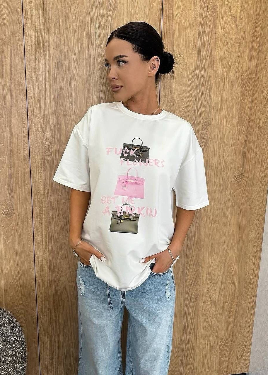 Birkin Statement Tee – Oversized White T-shirt With Graphic Bag Print