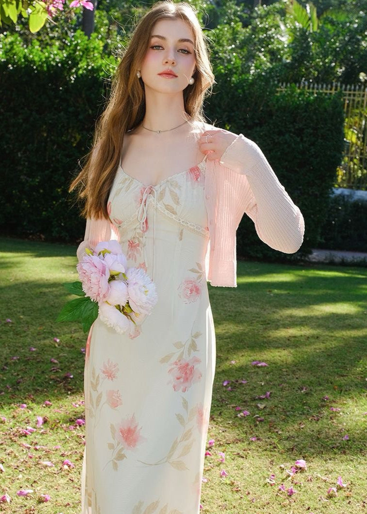 Melina - Cream Midi Dress With Lace Detail
