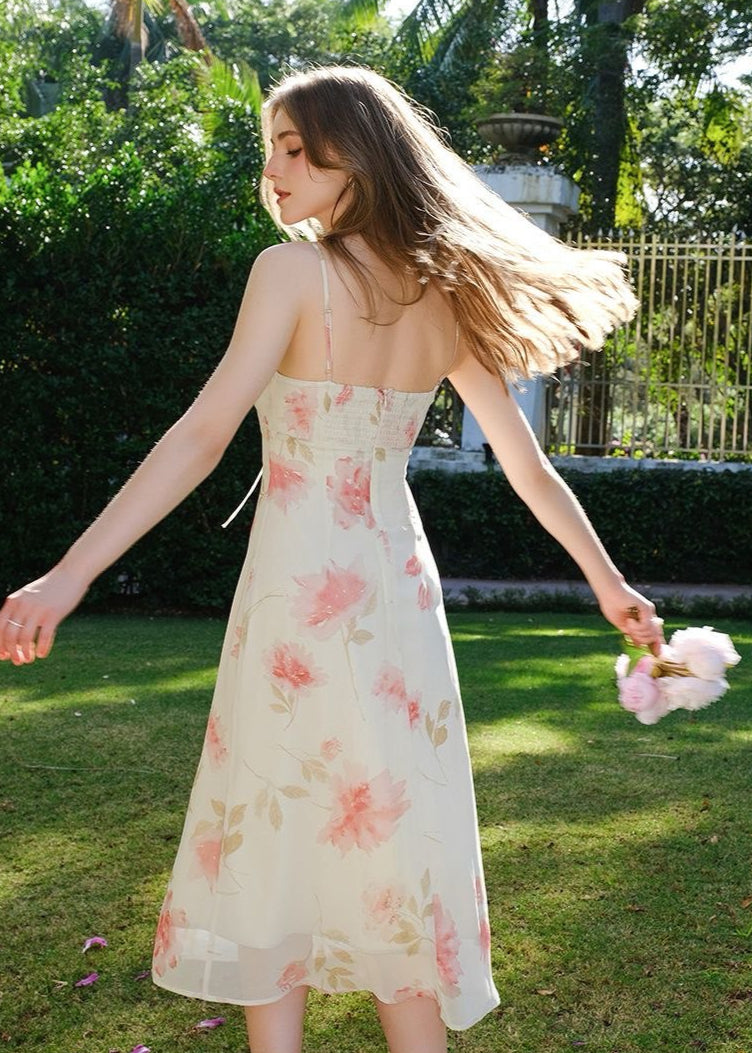 Melina - Cream Midi Dress With Lace Detail