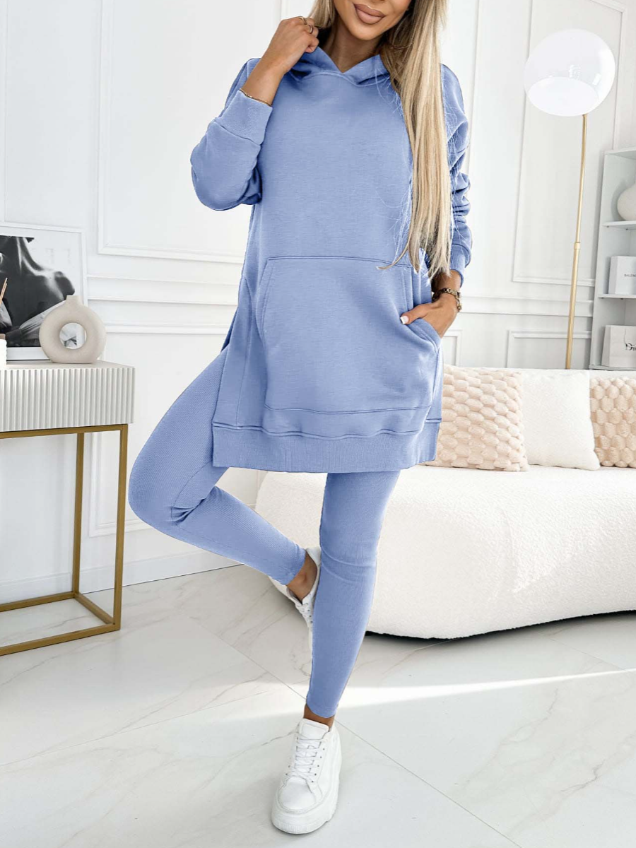 (s-5xl) Color Hoodie and Lined Leggings Two-piece Set
