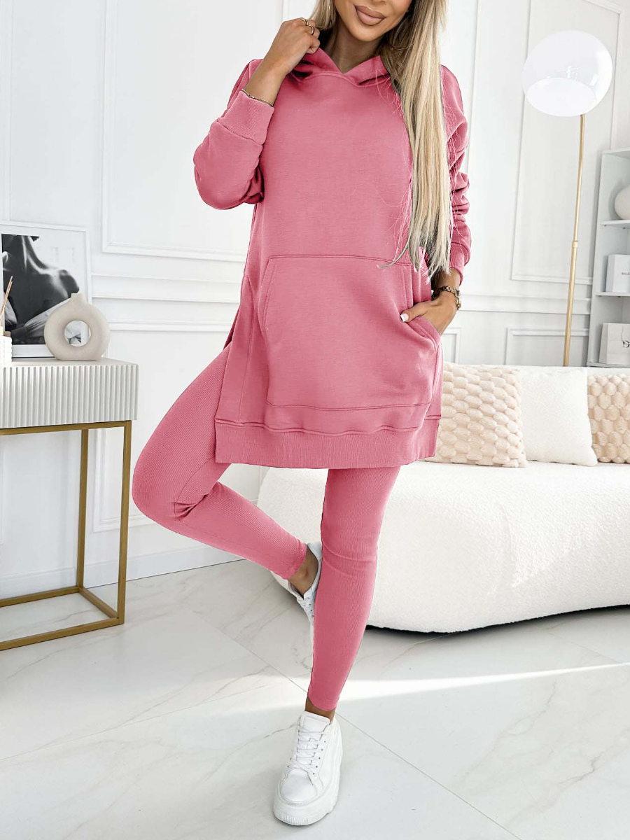 (s-5xl) Color Hoodie and Lined Leggings Two-piece Set