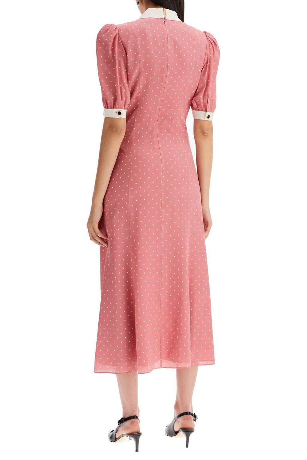 Rita Bow Trimmed Puff Sleeve V-neckline Midi Dress