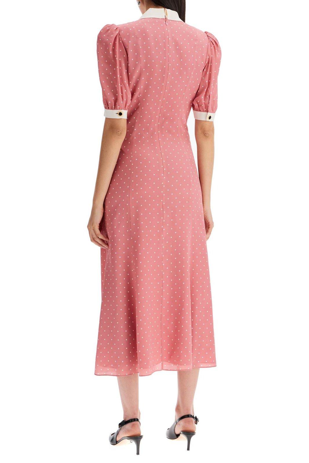 Rita Bow Trimmed Puff Sleeve V-neckline Midi Dress